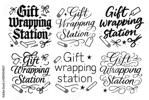 Festive Calligraphy Display. Gift wrapping station. Create a calligraphy lettering illustration of the phrase: