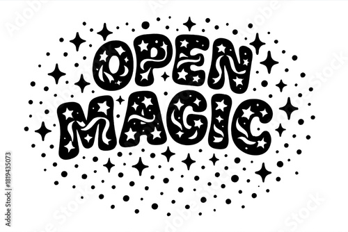 Magic Star Lettering. Open Magic — Decorative Display Lettering: chunky rounded letters filled with star and