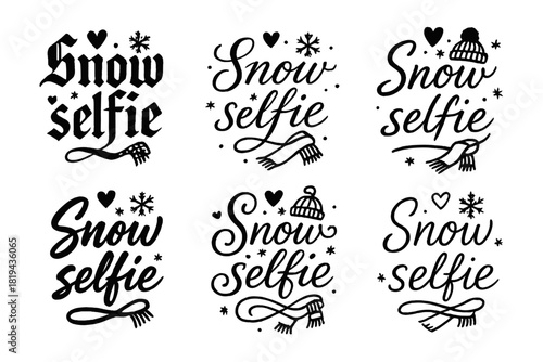 Snow Selfie Styles. Snow selfie. Create a calligraphy lettering illustration of the phrase: Snow selfie.