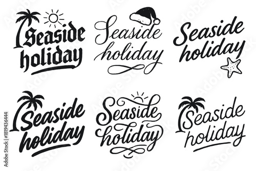 Seaside Holiday Calligraphy. Seaside holiday. Create a calligraphy lettering illustration of the phrase: