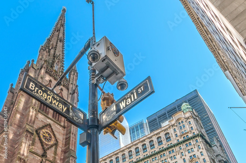 street sign Wall Street corner Broadway