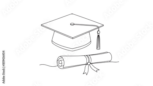 A 3d vector icon of a graduation cap and diploma on a white background symbolizing college education