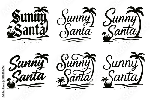 Sunny Santa Styles. Sunny Santa. Create a calligraphy lettering illustration of the phrase: Sunny Santa.