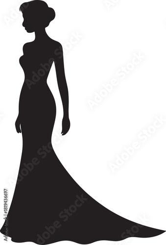 a Woman in a Long Flowing Evening Gown female dress silhouette vector
