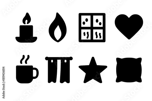 Candlelight Icon Collection. Candlelight Ambience. Filled icon set of Candlelight Ambience: candle, flame,