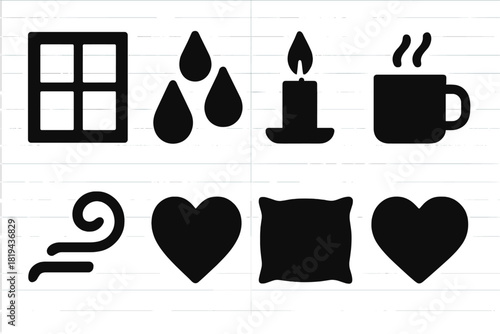 Frosted Evening Icons. Frosted Evening. Filled icon set of Frosted Evening: window pane, condensation drops,