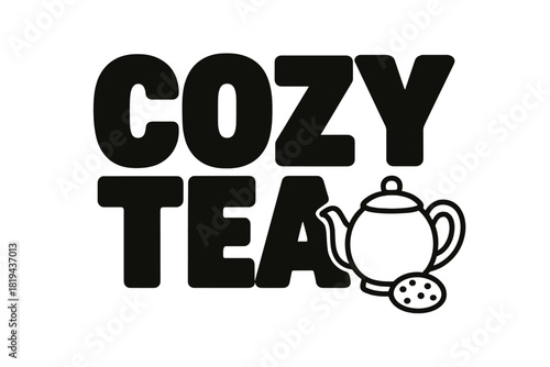 Cozy Tea Design. Cozy Tea — Bold Block Lettering: thick uppercase sans-serif with rounded edges; stacked