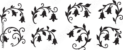  floral vine elements with bell shaped flowers silhouette vector