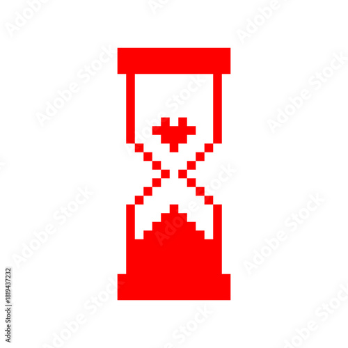 Pixel hourglass with a heart inside. Isolated vector illustration for Valentine's Day