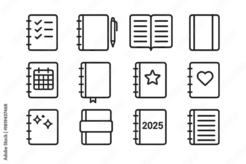 custom made wallpaper toronto digitalIconic Planner Notebooks. Planner notebook. Line outline icon set of planner notebook: notebook with checklist