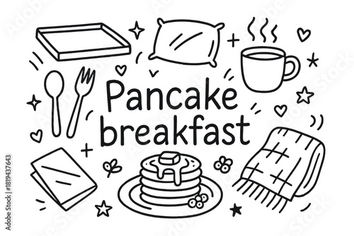 Cozy Pancake Breakfast. Pancake breakfast. Hand-drawn doodle illustration of Pancake breakfast. Pancakes,
