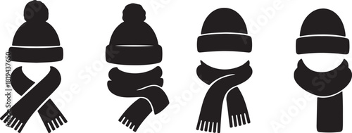 winter hats and scarves set silhouette vector