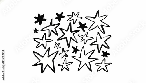 Hand-drawn star illustrations in a group, perfect for celestial, starry-themed designs and projects