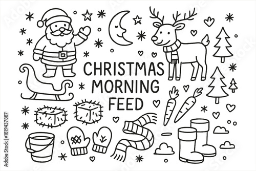 Morning Christmas Doodles. Christmas morning feed. Hand-drawn doodle illustration of Christmas morning feed.