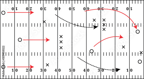 American Football Field Top View – Yard Line Markings and Field Layout on Transparent Background