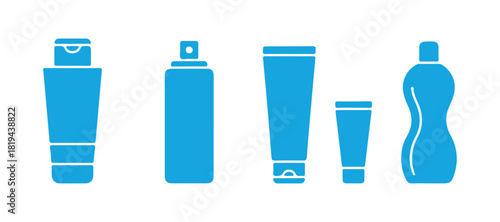 A collection of beauty, cosmetics, and care icons. Includes a bottle, jar, shower gel, face cream, body lotion, spray, ointment, and paste.