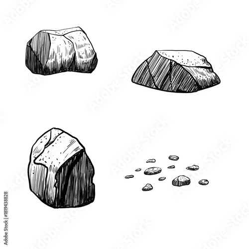 Fotografie Group of natural stones with scratches and cracks