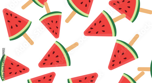 Fresh and refreshing seamless pattern of triangular watermelon popsicles a delightful summer treat background for food or children's designs.