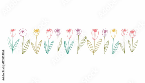 Charming Hand-Drawn Tulip Border Design with Pastel Colors, Perfect for Spring and Summer Crafts