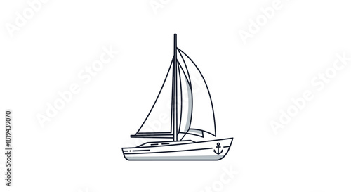 Simple line art illustration of a sailboat an iconic symbol for sailing nautical travel and maritime adventures.