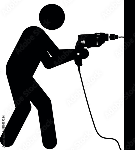Man drilling wall icon. Construction signs and symbols.