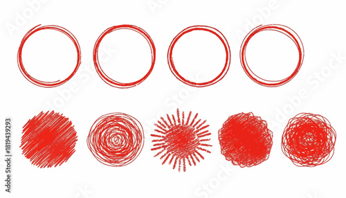 Red Scribble Circle and Rounded Shape Outlines - Vector Design Elements for Creative Projects