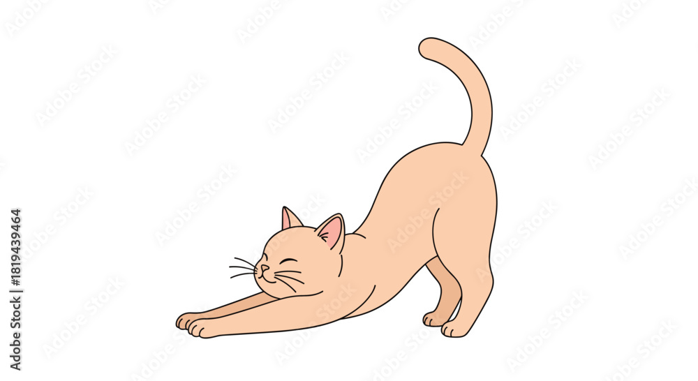 Naklejka premium Cute line art illustration of a domestic cat stretching with a happy expression a simple pet graphic for animal lovers.