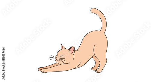 Cute line art illustration of a domestic cat stretching with a happy expression a simple pet graphic for animal lovers.