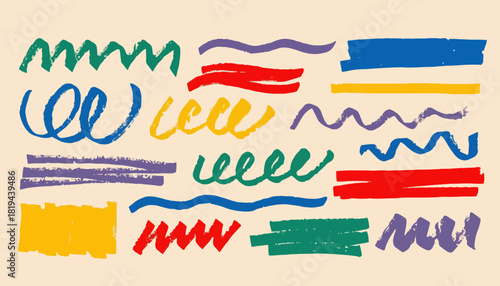 Abstract Hand-Drawn Elements Colorful Scribbles, Swirls, and Brush Strokes for Design