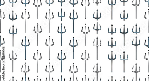 Seamless pattern of various stylized tridents in different shades of grey a mythological and ancient weapon design.
