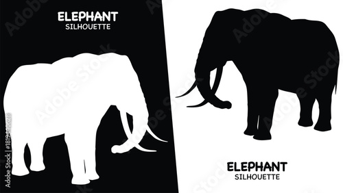 Elephant Silhouette icon. Simple vector illustration, Side view black big asian elephant silhouette vector illustration design on white and black background, Walking big elephant strong power, sign