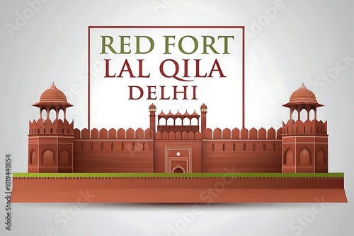 Red fort lal qila delhi india detailed architectural illustration isolated