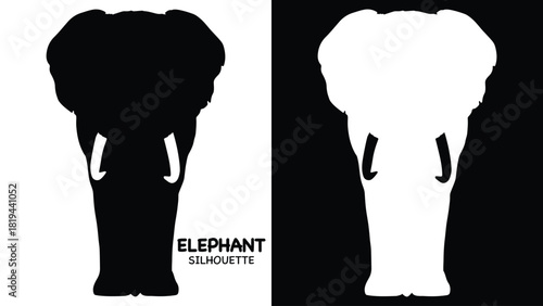 Elephant Silhouette icon. Simple vector illustration, Side view black big asian elephant silhouette vector illustration design on white and black background, Walking big elephant strong power, sign