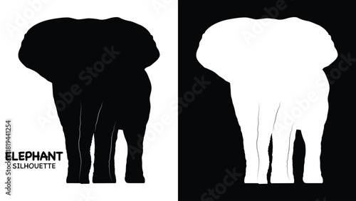 Elephant Silhouette icon. Simple vector illustration, Side view black big asian elephant silhouette vector illustration design on white and black background, Walking big elephant strong power, sign
