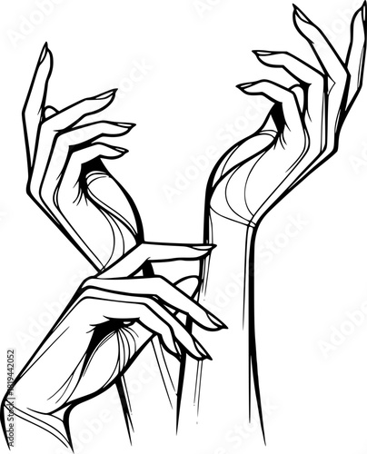 Elegant Gesture: A refined illustration showcasing two hands in a poised, artistic pose, demonstrating grace, beauty, and the art of expression. 
