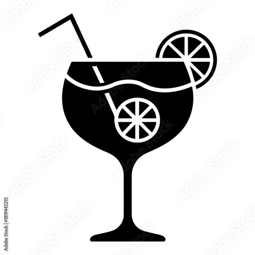 Gin tonic cocktail icon Silhouette vector style on white background