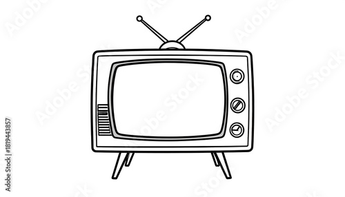 Retro television illustration, outlined in black and white