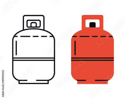 Illustration of a red gas cylinder and a line drawing of a gas cylinder.