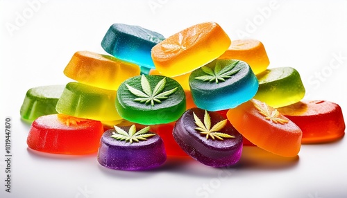 Medical Cannabis Cbd Infused Rainbow Gummy Candy Edibles Variety Of Rainbow Colored Gummy Candies Infused With Cbd Isolated On Transparent Background