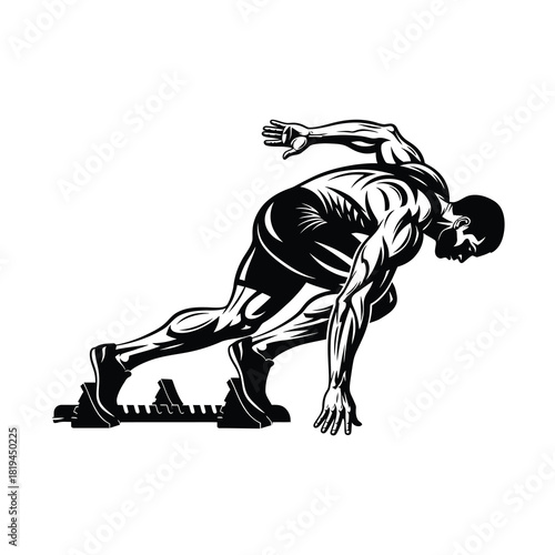 Sprinter Starting Block Silhouette Vector Illustration Athlete Start Position Sprint Race Competition Sport Exercise Speed Power Run Training