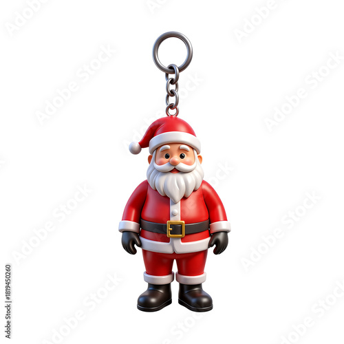 Christmas santa claus rubber keychain figure, 3D Icon – Glossy Minimal Emoji Style, Isolated PNG object