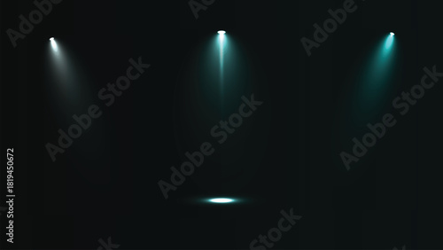 Dynamic stage spotlights creating bright light beams for events