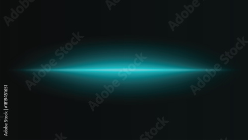 Abstract horizontal bright cyan light streak effect on a dark background