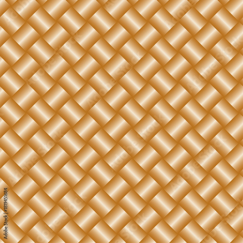 Luxurious quilted pattern of gold ribbons with a satin metallic gradient texture. An elegant woven diamond-patterned leather backdrop for wallpaper and fabric. Wrapping paper packaging. Quiet luxury