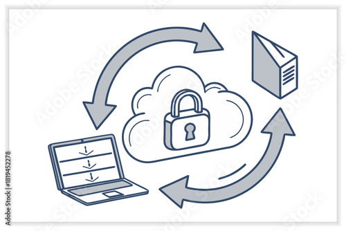 Cloud Storage Illustration Set Secure Data Backup, Cloud Computing, File Management Vector