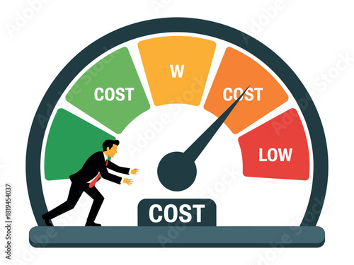 Man pushes gauge showing cost on a meter.