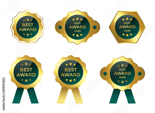 best award 2026 golden badge set premium quality vector medals with ribbon transparent png