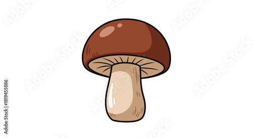 Simple cartoon illustration of a single brown forest mushroom with a thick stem isolated on a white background.