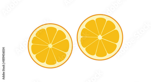 Simple and clean flat design illustration of two perfect round orange slices isolated on a white background.