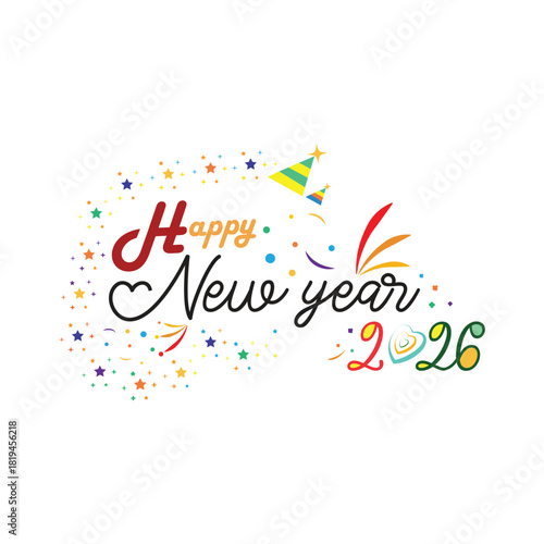 happy new year 2026 lettering, new year text illustration